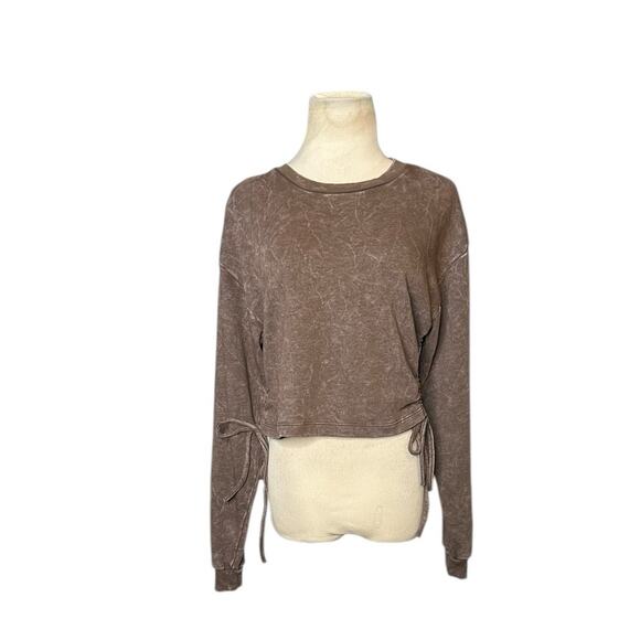 FOREVER 21 brown long sleeves side ties cropped sweatshirt size Medium - Picture 12 of 16